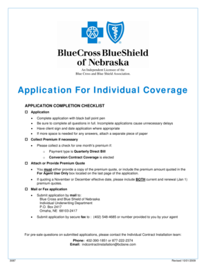 Blue Cross Blue Shield Individual Health Insurance Application