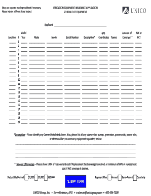 Irrigation Equipment Insurance Application