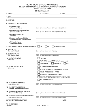 VA Form 10-5368 Investigator Data