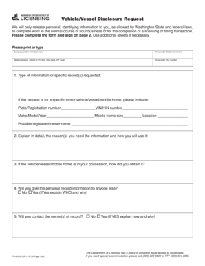 Washington State Vehicle/Vessel Disclosure Request