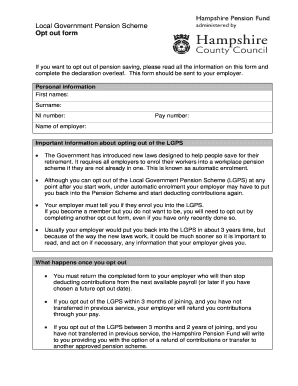 Local Government Pension Scheme Opt Out Form