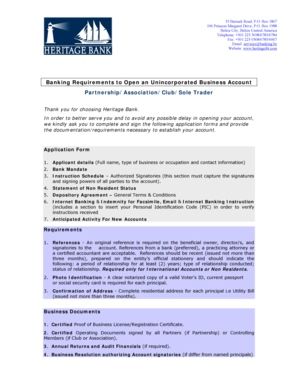 Heritage Bank Unincorporated Business Account Application