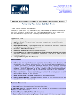 Heritage Bank Unincorporated Business Account Application