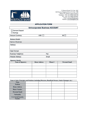Heritage Bank Unincorporated Business Account Application