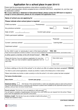 UK School Place Application Form