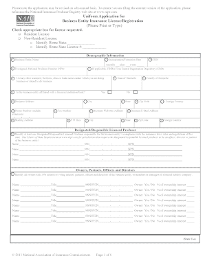 Uniform Application for Business Entity Insurance License/Registration