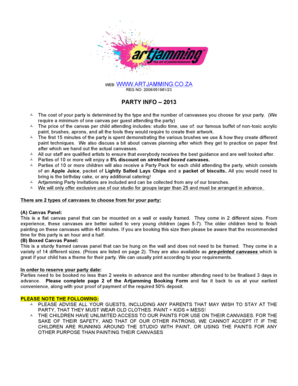 Artjamming Party Booking Form