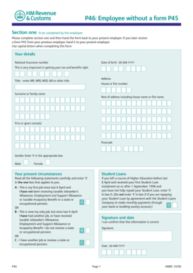 UK P46 Employee Tax Form
