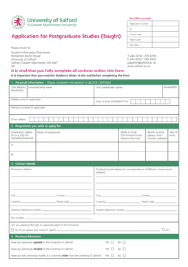 Application for Postgraduate Studies