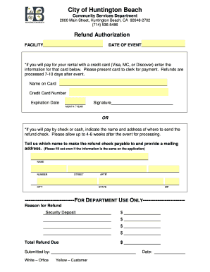 Huntington Beach Facility Refund Authorization