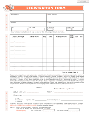 City of Huntington Beach Activity Registration Form