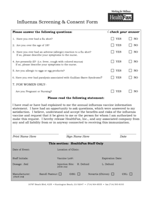 Influenza Screening & Consent Form
