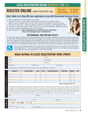 Huntington Beach Class Registration Form
