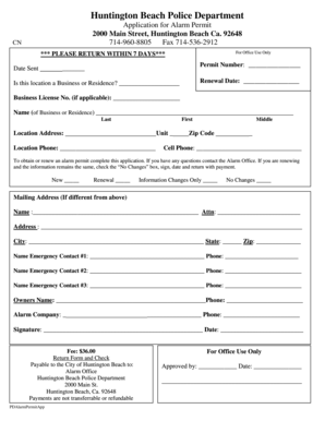 Huntington Beach Alarm Permit Application