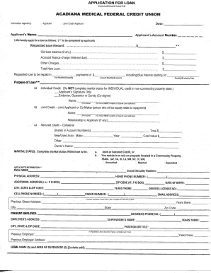 Acadiana Medical Federal Credit Union Loan Application
