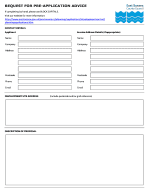 Request for Pre-Application Advice