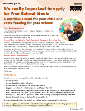 Free School Meals Application Form
