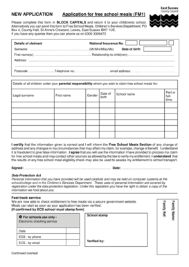 Application for Free School Meals