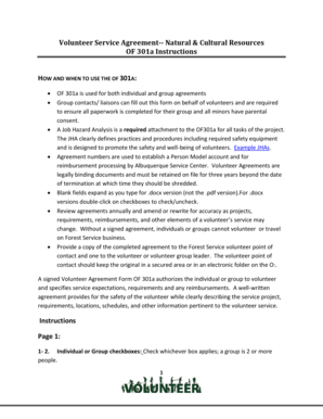 Volunteer Service Agreement OF 301a