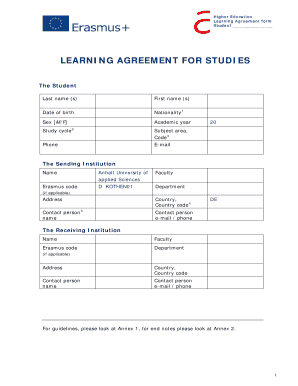 Erasmus Learning Agreement Form