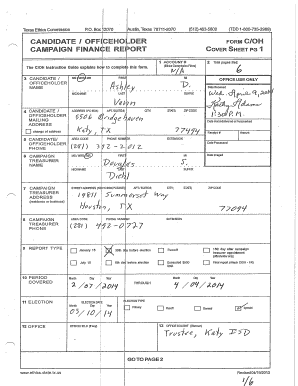 Texas Ethics Commission Campaign Finance Report Form C/OH