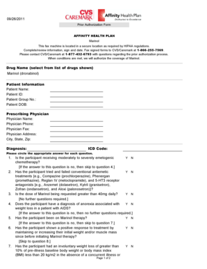 Prior Authorization Form for Marinol
