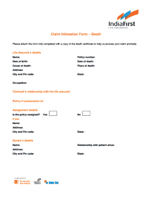 Death Claim Intimation Form