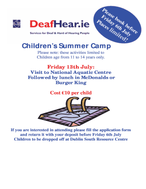 Burger king printable application - Older Children's Summer Camp 2012 Form - DeafHear.ie - deafhear