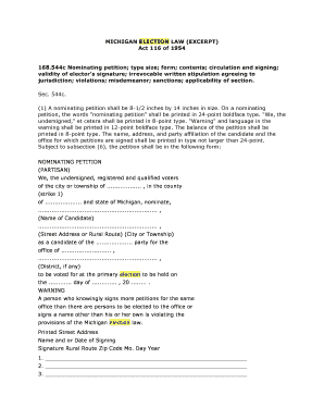 Michigan Nominating Petition Form