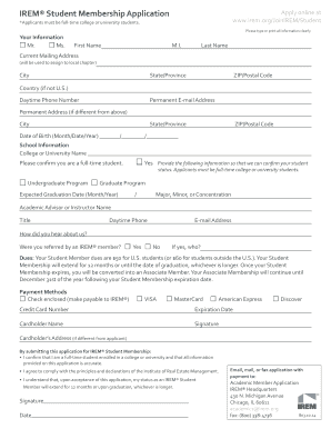 IREM Student Membership Application