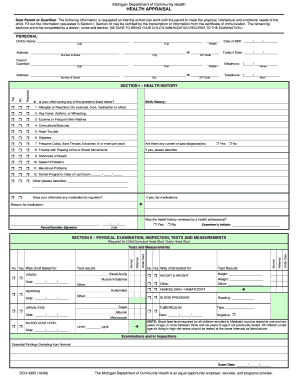 Michigan Health Appraisal Form