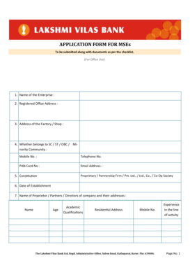 Application Form for Micro and Small Enterprises