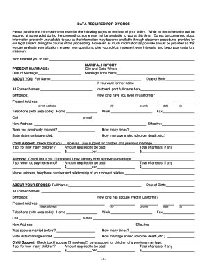 California Divorce Information Form