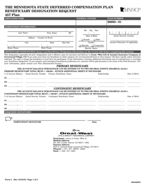 Minnesota State Deferred Compensation Plan Beneficiary Designation