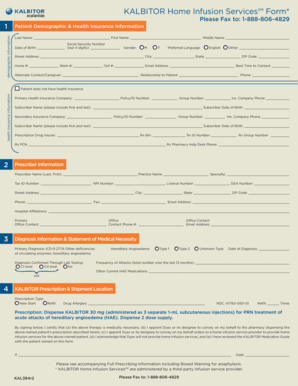KALBITOR Home Infusion Services Form