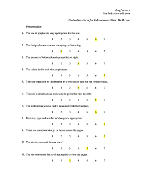 Evaluation form for presentation - Evaluation Form for E-Commerce Sites: MLB.com Presentation