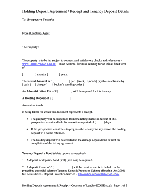 Holding Deposit Agreement and Receipt