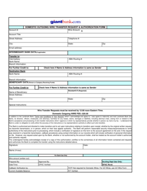 Domestic Outgoing Wire Transfer Request Form
