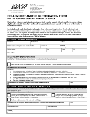 Rollover/Transfer Certification Form