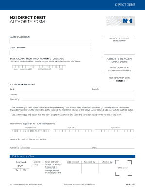 NZI Direct Debit Authority Form