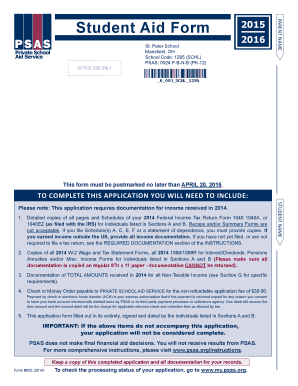 Student Aid Form 2015
