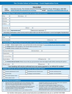 The Christie School of Oncology Event Registration Form