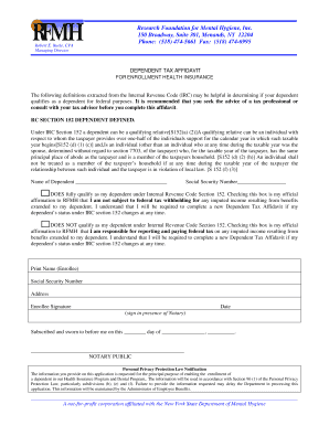 Dependent Tax Affidavit for Health Insurance