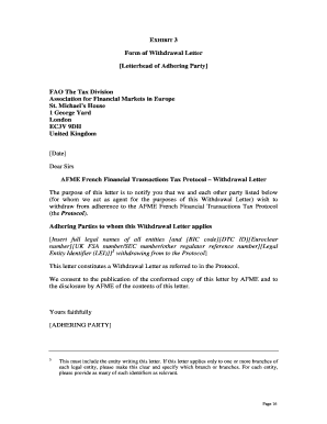 Form of Withdrawal Letter Letterhead of Adhering Party ... - AFME