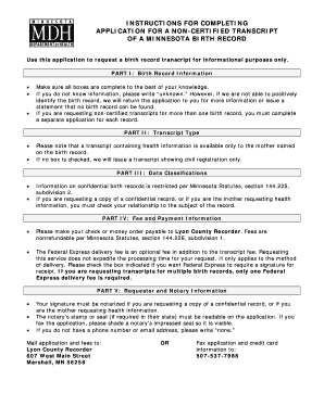 Application for Non-Certified Transcript of Minnesota Birth Record