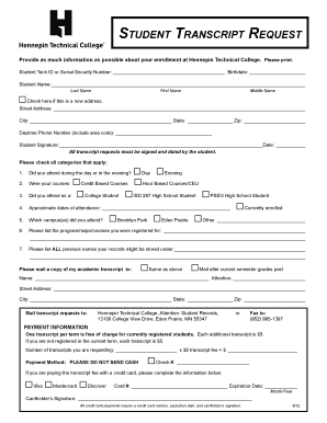 Student Transcript Request Form
