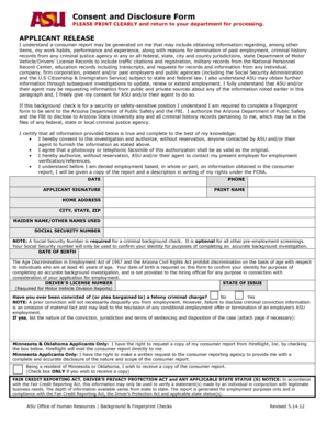 Arizona State University Background Check Consent Form