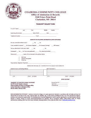 Coahoma Community College Transcript Request Form
