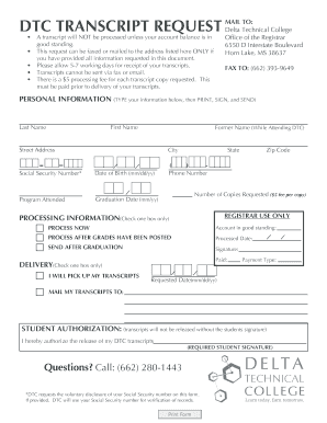 Delta Technical College Transcript Request Form