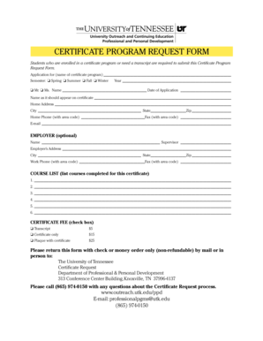 Certificate Program Request Form
